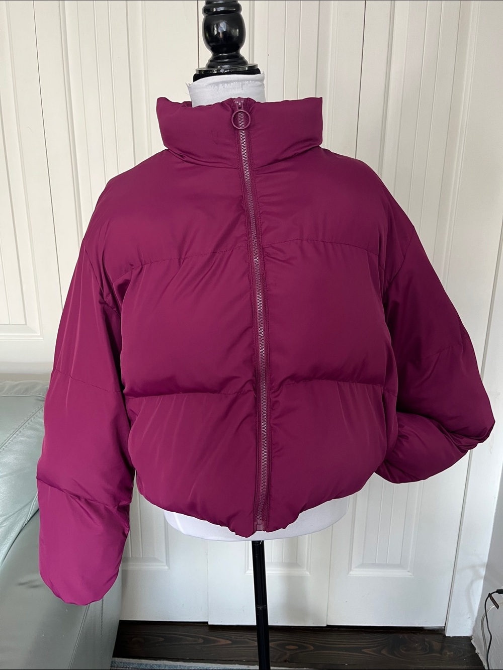 JustFab Deep Berry Puffy Jacket